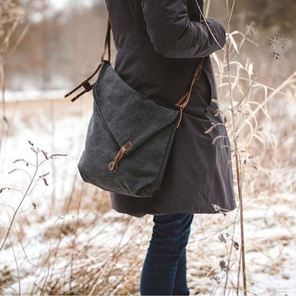 🔴 Earthbound trading Asymmetrical Gray Canvas Crossbody purse bag